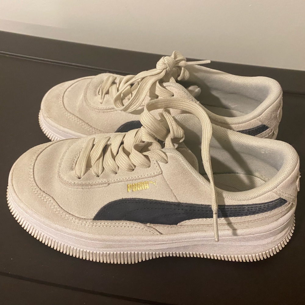 PUMA Deva Marshmallow Suede Chunky Platform Sneakers w/ Black Stripe